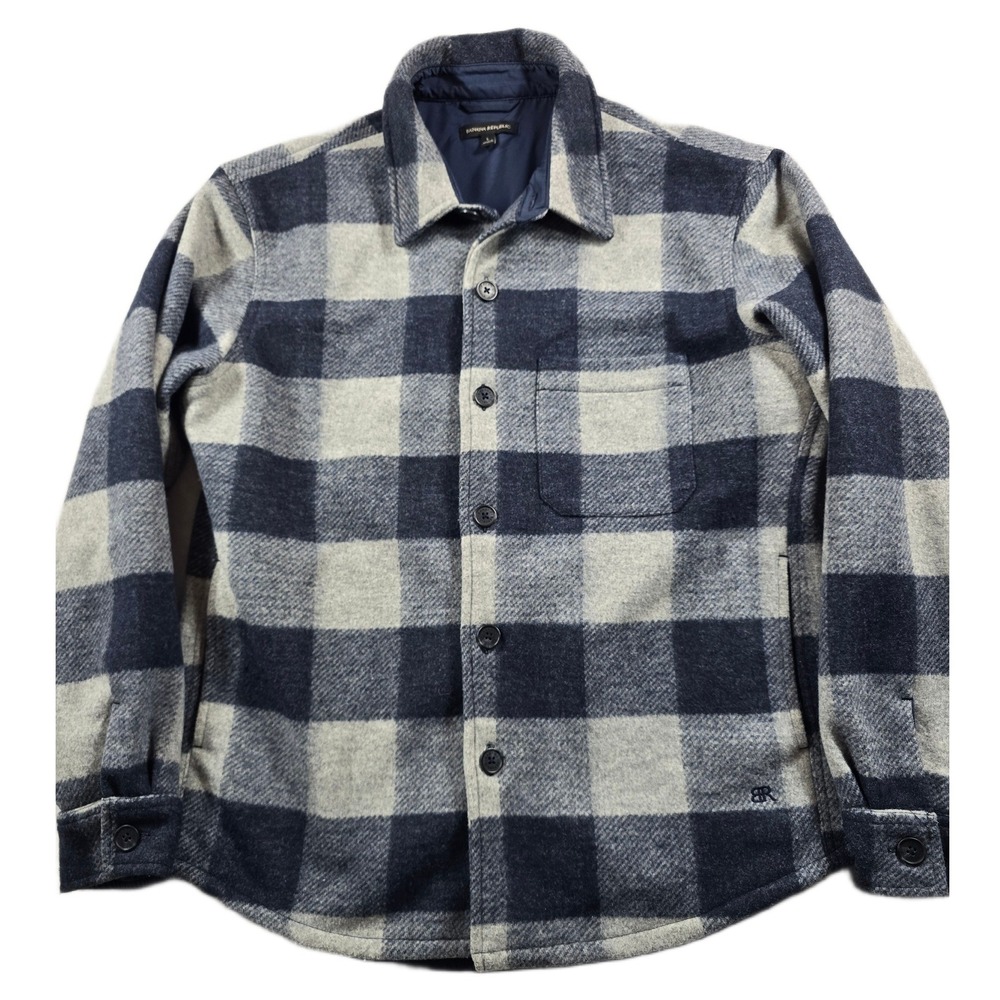 Banana Republic Shirt Jacket Mens Large Blue Grey Buffalo Plaid Lined Shacket